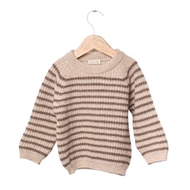 Wedoble Genser, Merinoull, Stripet, Beige/Brun