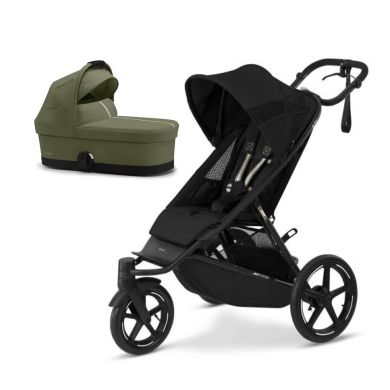 Komplett vogn, Cybex, Avi Spin, BLK Moon Black inkl. liggedel Moss Green