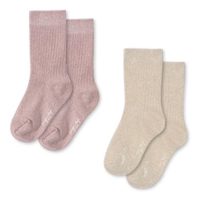 Sokker, Konges Sløjd, Ri,b 2pk, Glitter, Rose/offwhite