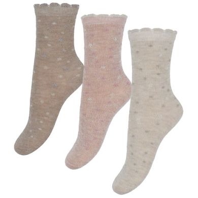 Minymo Ullsokker 3 pk, Lys brun, rosa og beige