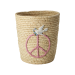 Raffia kurv med rosa "Peace" motiv, Rice