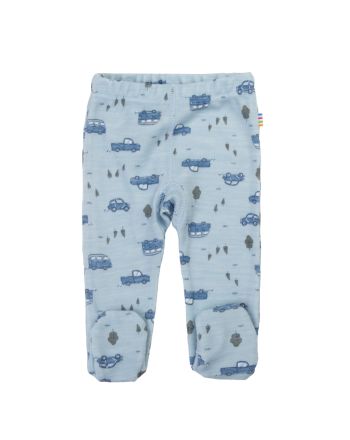 Joha Leggings m/fot Ull, Blå m/biler