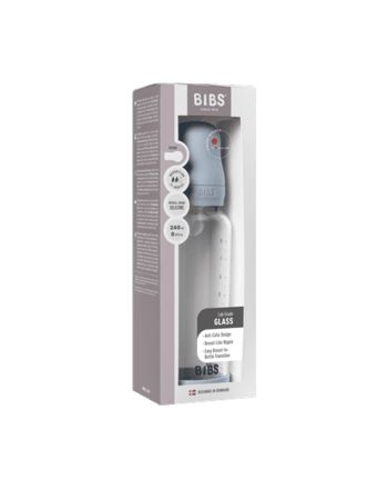 BIBS Glassflaske, Silikon, 240 ml, Medium Flow, Baby Blue