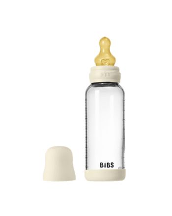 BIBS Glassflaske, Silikon, 240 ml, Medium Flow, Ivory
