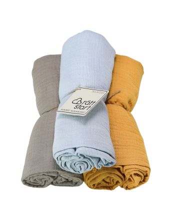 Muslinteppe, Rätt Start, Gult/Beige/Blå, 3 pk