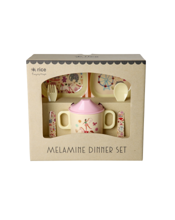 Babyservise i gaveeske, Rosa karnevalmotiv, Rice