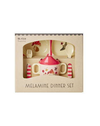 Babyservise i gaveeske, Rosa skogmotiv, Rice